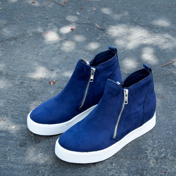 NEW🔥 Navy Side Zipper Wedge Sneaker Booties - Picture 2 of 5